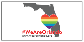 Flordia state with a heart rainbow colored with a #weareorlando