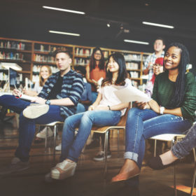 highschool students sitting during a presentation