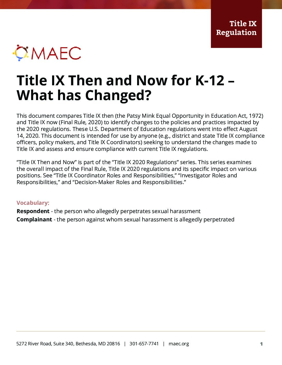 Title IX Then and Now for K-12 – What has Changed?