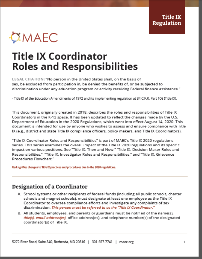 Title IX Coordinator Roles and Responsibilities MAEC, Inc.