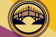 logo for connections event of a bridge with people holding hands across it