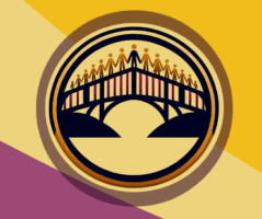 logo for connections event of a bridge with people holding hands across it