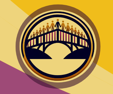 logo for connections event of a bridge with people holding hands across it